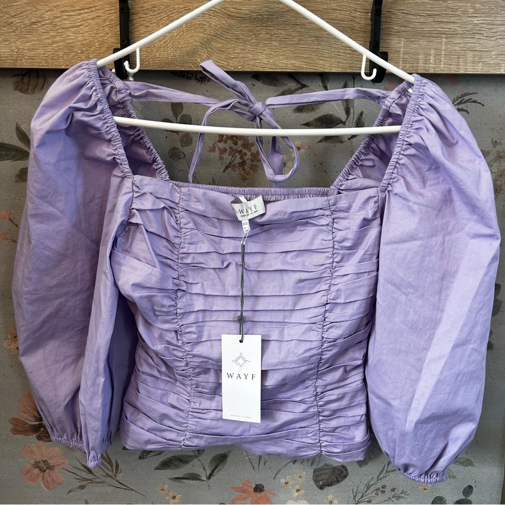 🌸 Wayf Lavender Ruched Puff Sleeve Blouse – Size XS 🌸 - Picture 3 of 9